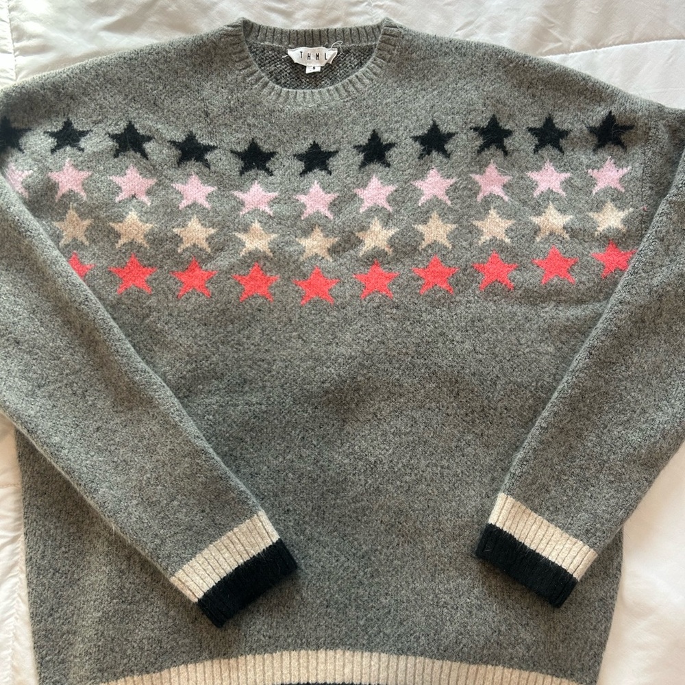 THML Gray Sweater with Multicolor Star Pattern